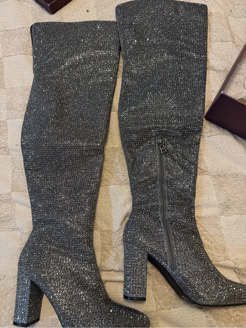 Sparkle Over-the-Knee Boots in Silver Glitter